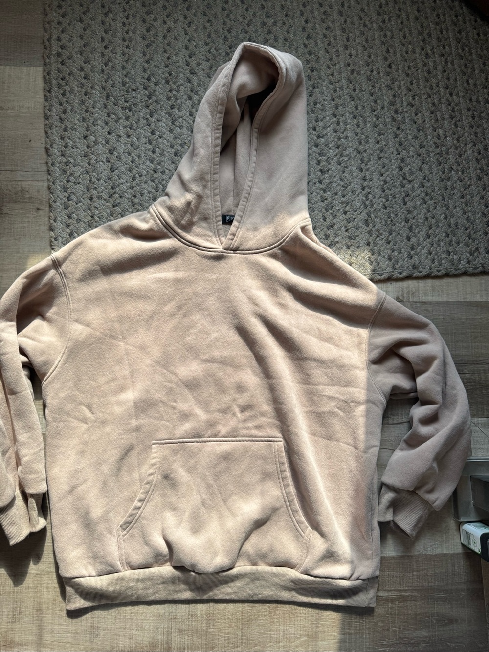 Men's EFan Large Neutral Beige Pullover Hoodie with Kangaroo Pocket Super cozy
